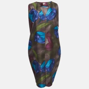 Kenzo Multicolor Tulip Print Silk Midi Dress M