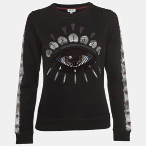 Kenzo Black Evil Eye Embroidered & Printed Cotton Knit Sweatshirt M