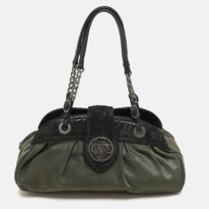 Kenzo Green/Black Nylon and Leather Satchel