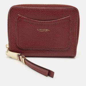 Lancel Burgundy Leather Zip Compact Wallet