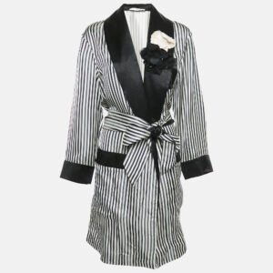 luxury-women-lanvin-used-clothes-p1135385-001.jpg lanvin navy black/white stripe satin floral applique coat m