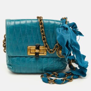 Lanvin Blue Quilted Leather Mini Pop Flap Crossbody Bag