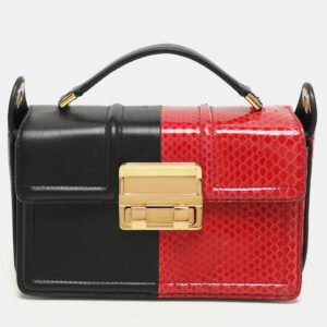 Lanvin Black Leather and Python Small Jiji Shoulder Bag