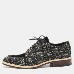 Lanvin Black/White Velvet Lace Up Derby Size 36