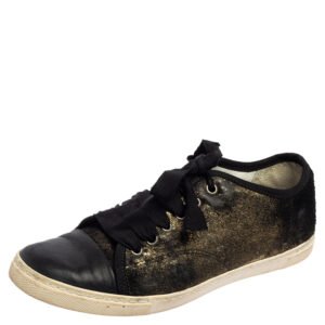 luxury-women-lanvin-used-shoes-p559919-007-1 Lanvin Black/Gold Calf Hair and Leather Low-Top Sneakers Size 37