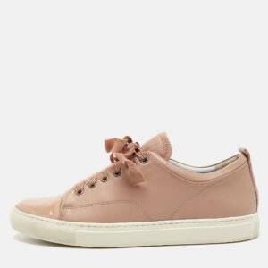 Lanvin Dusty Pink Leather and Patent Cap Toe Low-Top Sneakers Size 40