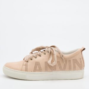 Lanvin Beige Leather Perforated Logo Low Top Sneakers Size 37