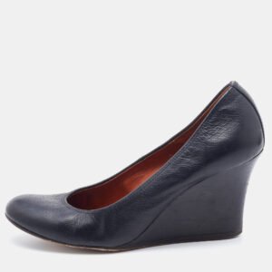 Lanvin Black Leather Wedge Pumps Size 37.5
