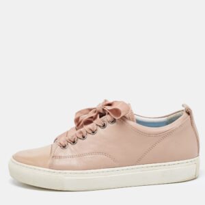 Lanvin Dusty Pink Leather and Patent Cap Toe Low Top Sneakers Size 36