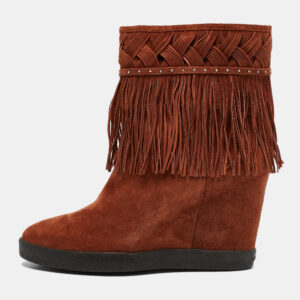 Le Silla Brown Suede Fringe Ankle Boots Size 38.5