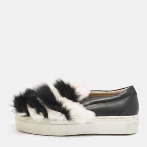 Le Silla Black/White Leather and Mink Fur Slip On Sneakers Size 40