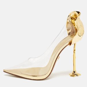 luxury-women-le-silla-new-shoes-p1152113-010 Le Silla Transparent/Gold PVC and Leather Petalo Pumps Size 38.5