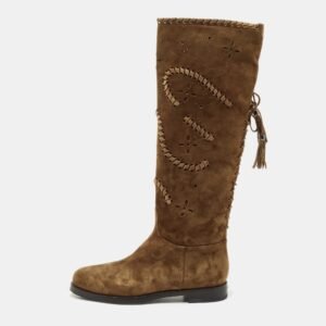 Le Silla Brown Suede Tassel Detail Knee Length Boots Size 40
