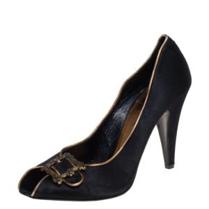 luxury-women-le-silla-used-shoes-p445536-006 Le Silla Black Satin Buckle Peep-Toe Pumps Size 39