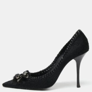 Le Silla Black Calf Hair Crystal Embellished Pointed Toe Pumps Size 38