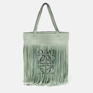 Loewe Pastel Green Leather Paulas Ibiza Edition Vertical Fringe Tote