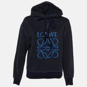 Loewe Navy Blue Anagram Embroidered Cotton Hoodie S