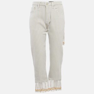 loewe beige/white striped denim fringed jeans s waist 28"