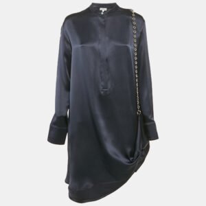 Loewe Navy Blue Satin Chain Detail Short Shirt Dress S