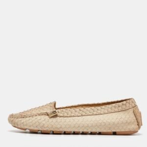 Loriblu Beige Python Embossed Leather Slip On Loafers Size 38