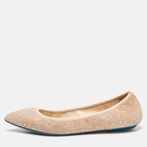 Loriblu Beige Suede Crystal Embellished Ballet Flats Size 36