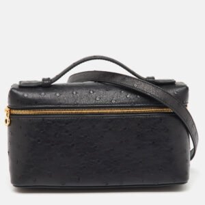 Loro Piana Black Ostrich Leather Extra Pocket L19 Pouch
