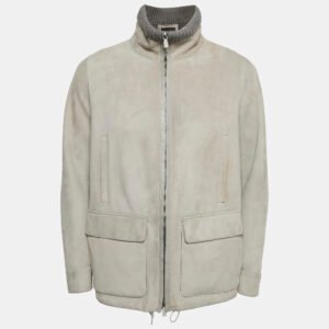 Loro Piana Grey Reindeer Suede Zip-Up Jacket XS