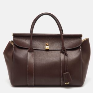 luxury-women-loro-piana-used-handbags-p1138988-014 Loro Piana Dark Brown Leather Loom L32 Top Handle Bag