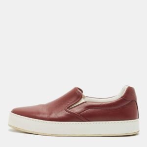 Loro Piana Burgundy Leather Slip On Sneakers Size 37.5