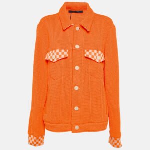 Louis Vuitton Neon Orange Rib Knit Trucker Jacket XL