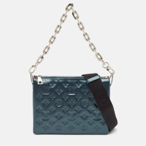 Louis Vuitton Metallic Teal Blue Monogram Embossed Leather Coussin PM Bag