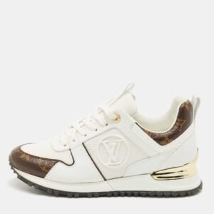 Louis Vuitton White/Brown Monogram Canvas and Leather Run Away Low Top Sneakers Size 36