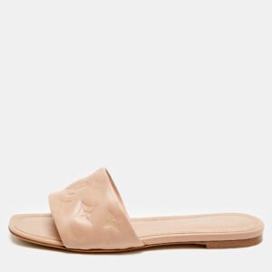 Louis Vuitton Dusty Pink Monogram Embossed Leather Revival Flat Slides Size 38