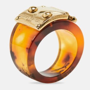 Louis Vuitton Resin Lock It Gold Tone Ring Size 54