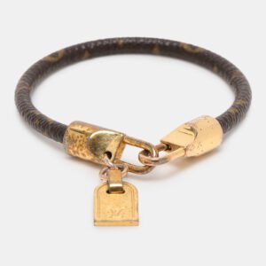 Louis Vuitton Monogram Leather Luck It Gold Tone Bracelet
