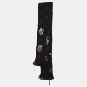 Louis Vuitton Pink/Black Wool Silk Echarpe Mania Superstation Scarf