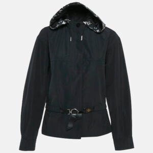Louis Vuitton Black Nylon and Cotton Detachable Hoodie Button Front Jacket S