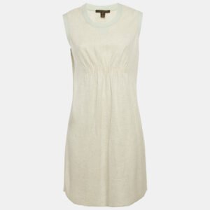 Louis Vuitton Grey Wool Blend Ruched Sleeveless Short Dress L