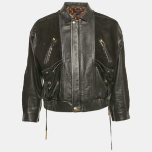 Louis Vuitton Black Velvet and Leather Lace-Up Biker Jacket M