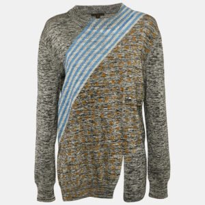 Louis Vuitton Grey Printed Silk Blend Crew Neck Sweater XL