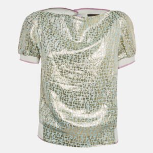 louis vuitton purple/blue brocade silk top s