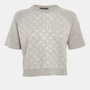 louis vuitton grey monogram sequin wool blend t-shirt s