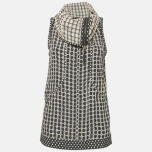 Louis Vuitton Black/Pink Patterned Crepe High Neck Top M