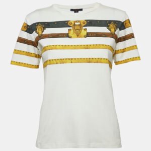 Louis Vuitton Cream Printed Cotton Crew Neck T-Shirt XS