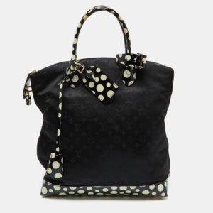 Louis Vuitton Black Monogram Satin Yayoi Kusama Dots Infinity Lockit Vertical MM Bag