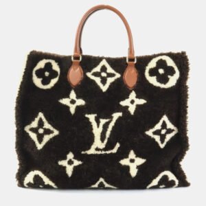 Louis Vuitton Brown X Beige Monogram Teddy On The Go Gm Shearling Handbag