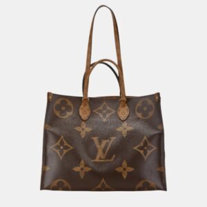 Louis Vuitton Brown Pvc Leather Monogram Reverse On The Go Mm Handbag