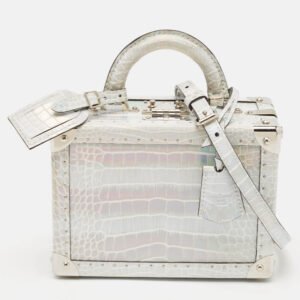 Louis Vuitton Silver Holographic Crocodile Petite Valise Bag