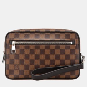 Louis Vuitton Brown Leather Damier Ebene Kasai Clutch