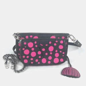 Louis Vuitton Black and Pink Monogram Empreinte Leather Yayoi Kusama Multi Pochette Accessoires Shoulder Bag